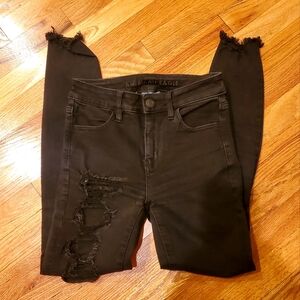 American Eagle Outfitters Distressed Black Denim Jeans Short Size 0
